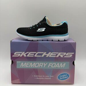 Skechers Summits Black Turquoise Women’s 8 Memory Foam Sneaker 12980